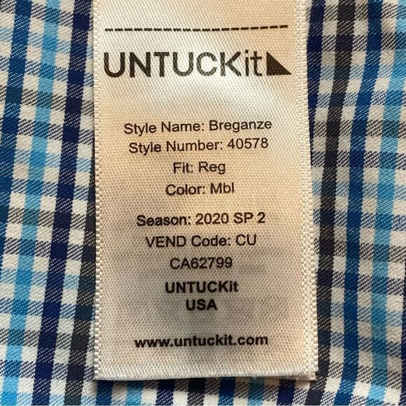 Untuckit Long Sleeve Button Down Breganze Blue White Plaid Shirt Size Large - Picture 4 of 9